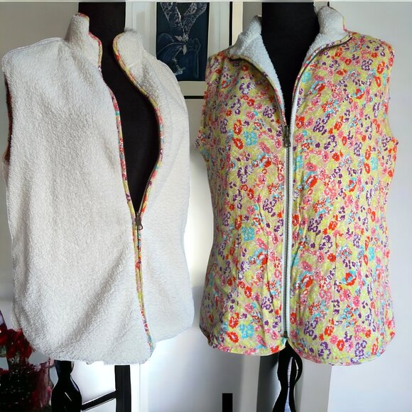 NWT MATILDA JANE ( MED ) Reversible Sherpa Full Zip Flower Print Vest - Picture 1 of 12
